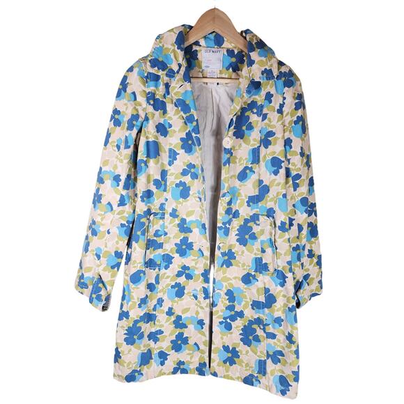 OLD NAVY Blue Green Floral Retro Vintage Button Up Jacket Coat SZ XS - Picture 1 of 6